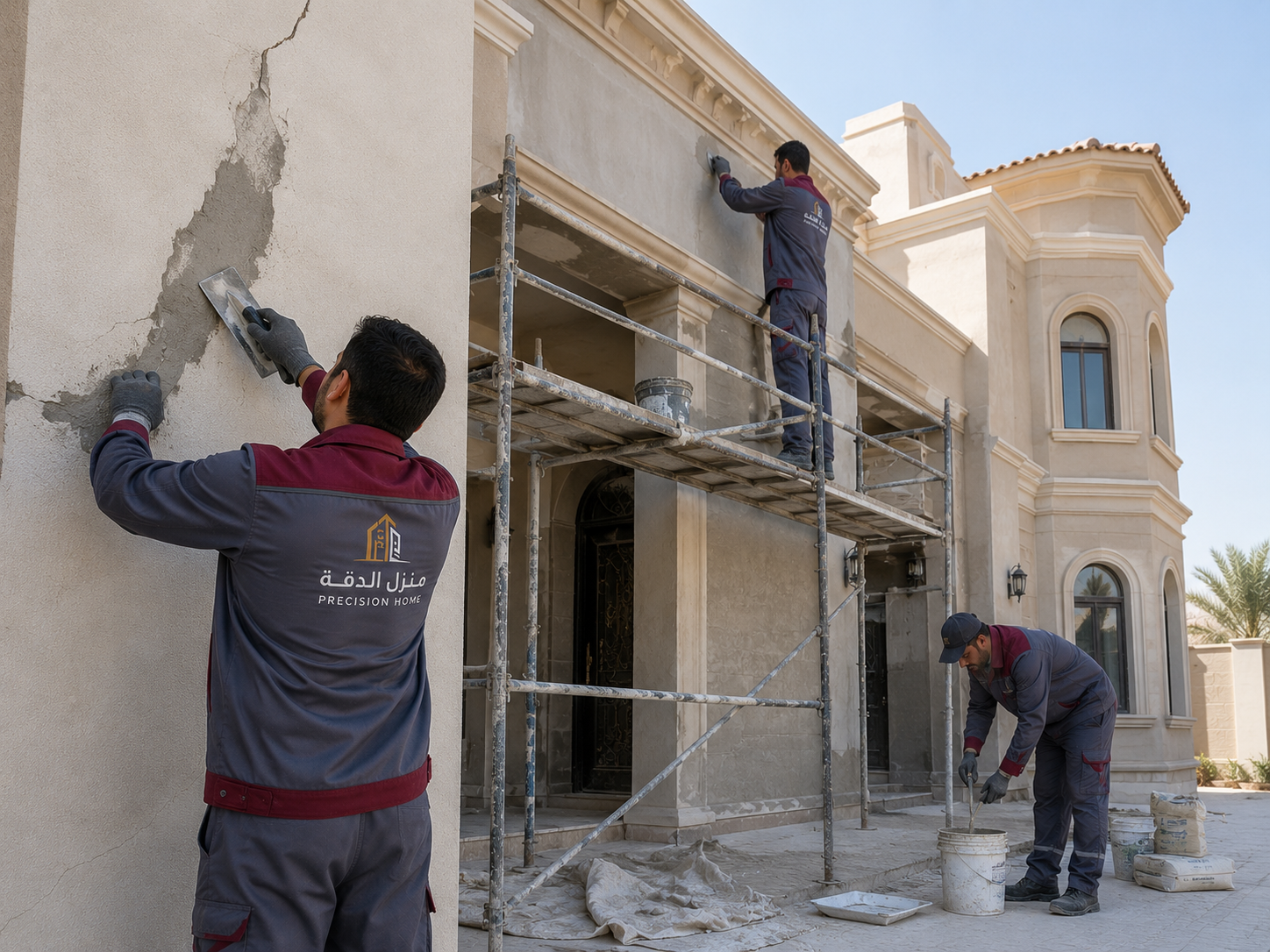 فريق من منزل الدقة ينفذ أعمال ترميم وتجديد مبنى سكني في السعودية